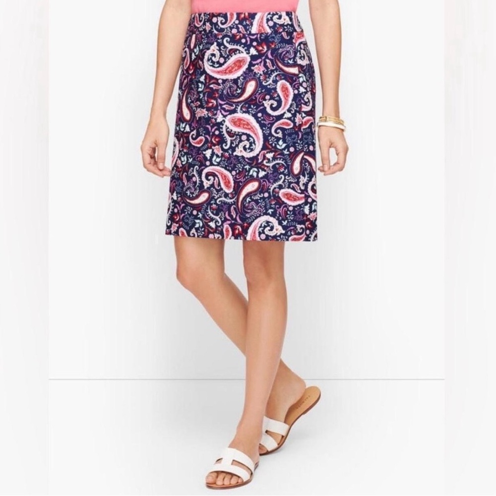 NWT Talbots Cotton Navy Paisley Print Skirt Size 14